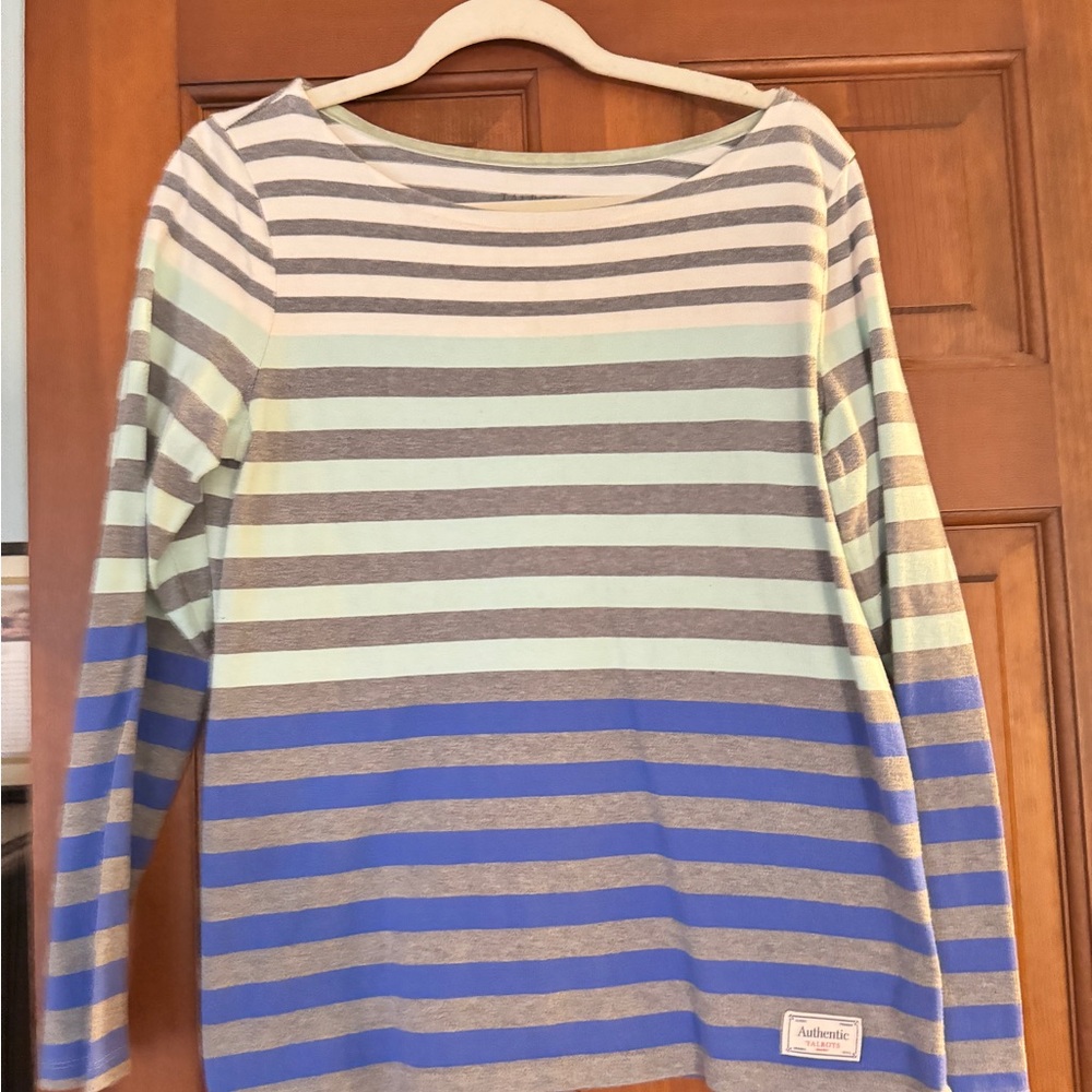 Talbots Blue and Gray Striped Cotton Top